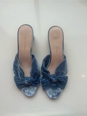 Loeffler Randall Dusty Blue Velvet Knot Slide Mules